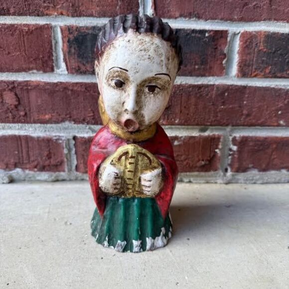 Vintage Wooden ChoirAngel Statue Handmade Carved ￼Christmas Decoration ￼Rustic - Picture 1 of 6
